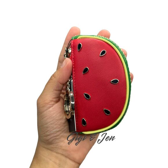 Kate Spade Watermelon Coin Purse Keychain FOB Bag Charm Leather Red - Picture 7 of 7